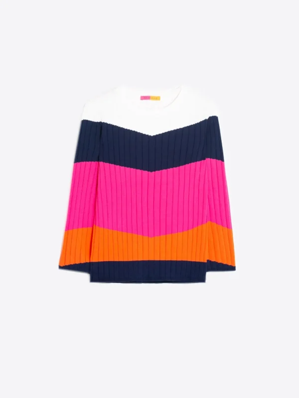 Mujer Vilagallo Jersey Punto Canale Colour Block Pink&Orange