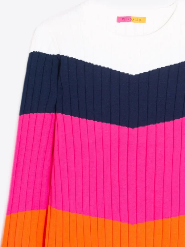 Mujer Vilagallo Jersey Punto Canale Colour Block Pink&Orange