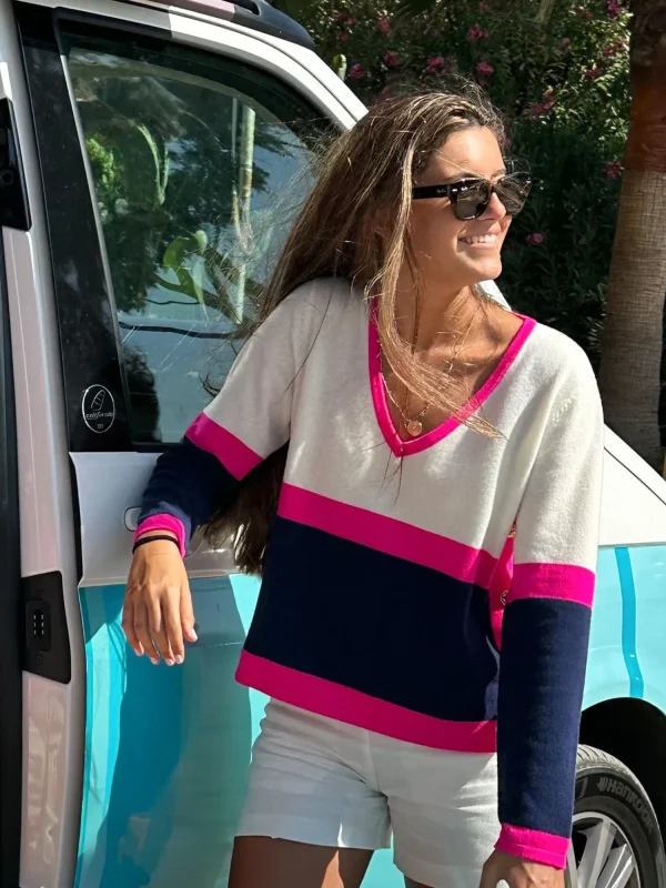 Mujer Vilagallo Jersey Punto Cuello Pico 100% Lana Merino