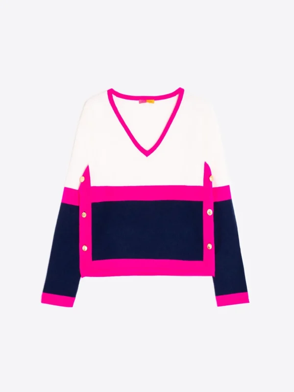 Mujer Vilagallo Jersey Punto Cuello Pico 100% Lana Merino