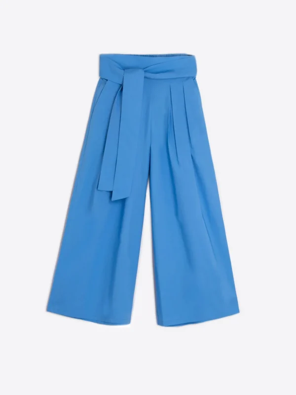 Mujer Vilagallo Pantalon Ancho Popelin Azul