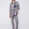 Mujer Vilagallo Pantalon Lino Estampado Paisley Navy