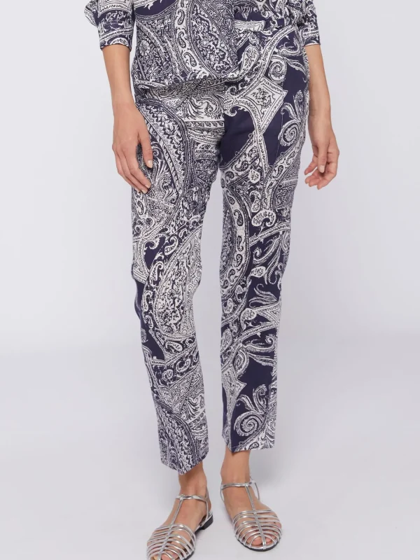 Mujer Vilagallo Pantalon Lino Estampado Paisley Navy