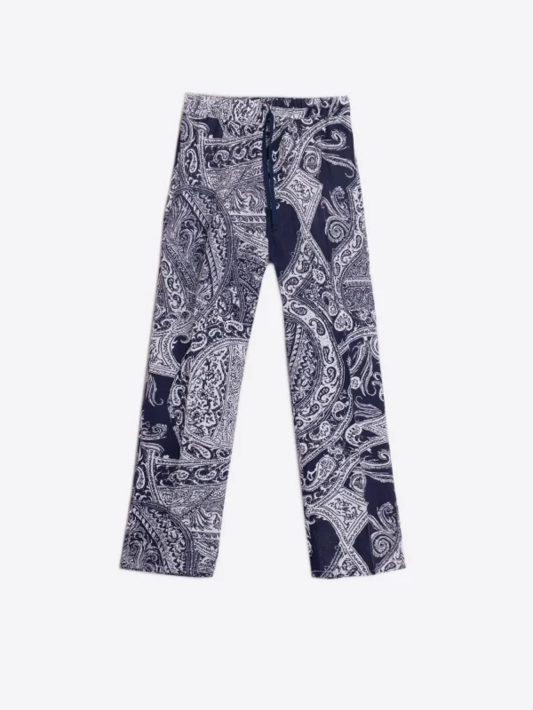 Mujer Vilagallo Pantalon Lino Estampado Paisley Navy