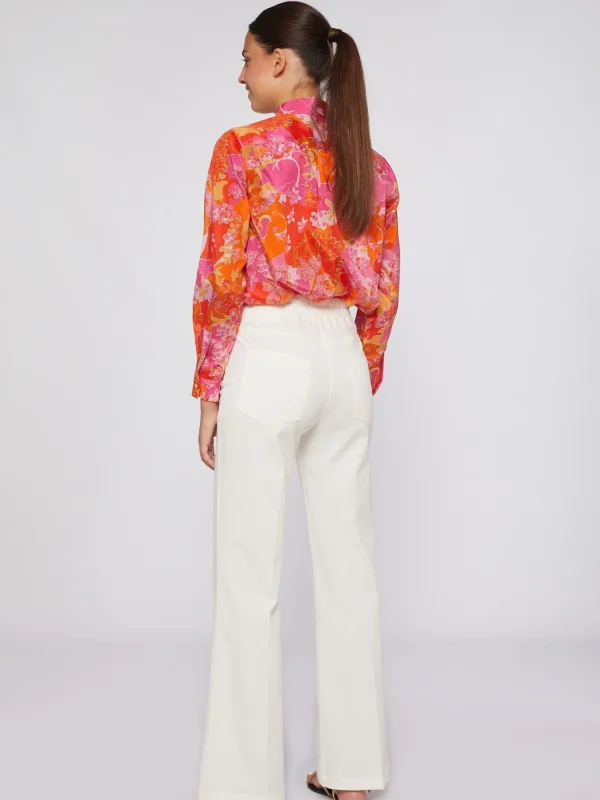 Mujer Vilagallo Pantalon Punto Blanco Botones Laterales Perfect Fit