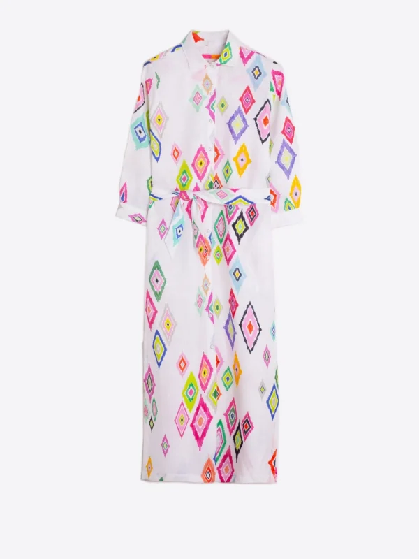 Mujer Vilagallo Vestido 100% Lino Estamapado Ikat