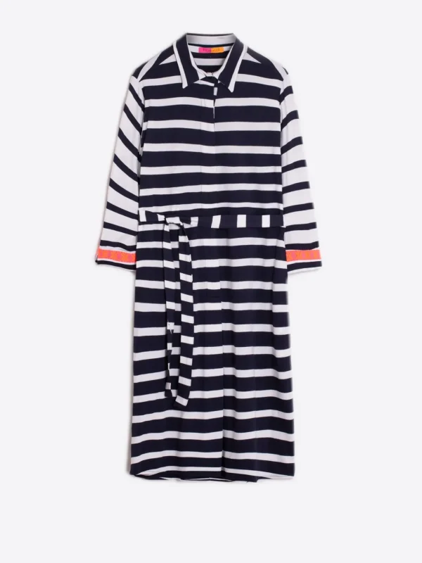 Mujer Vilagallo Vestido Adriana Ecru Navy Stripe Knit