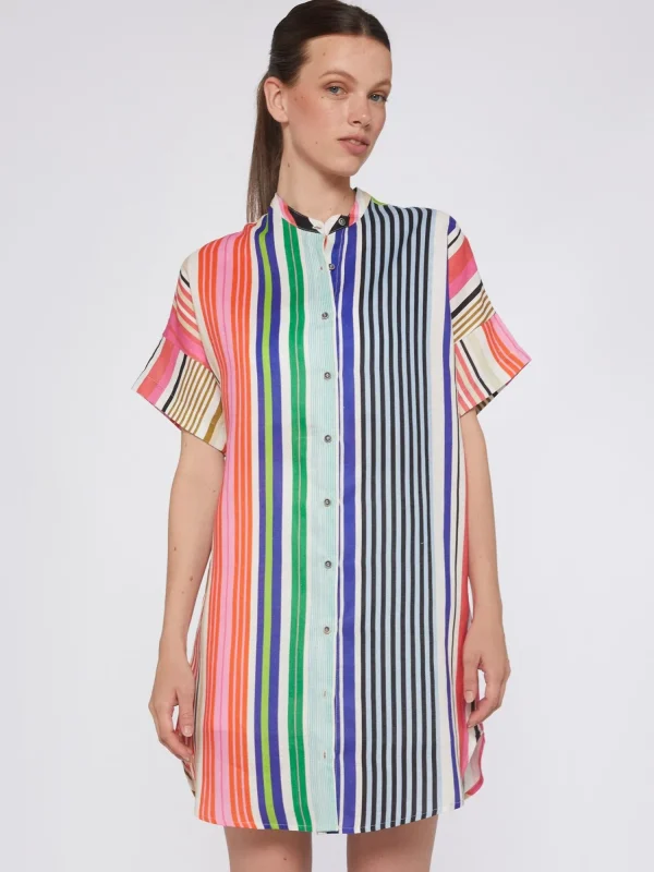 Mujer Vilagallo Vestido Camisero 100% Lino Rayas