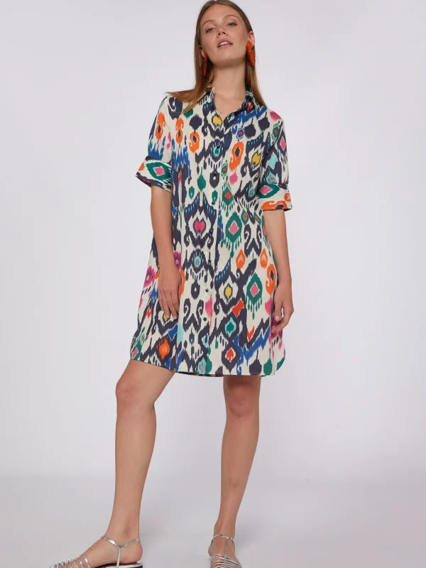 Mujer Vilagallo Vestido Camisero Algodon Estampado Ikat