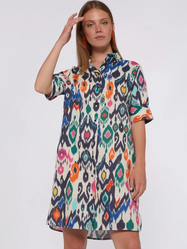 Mujer Vilagallo Vestido Camisero Algodon Estampado Ikat