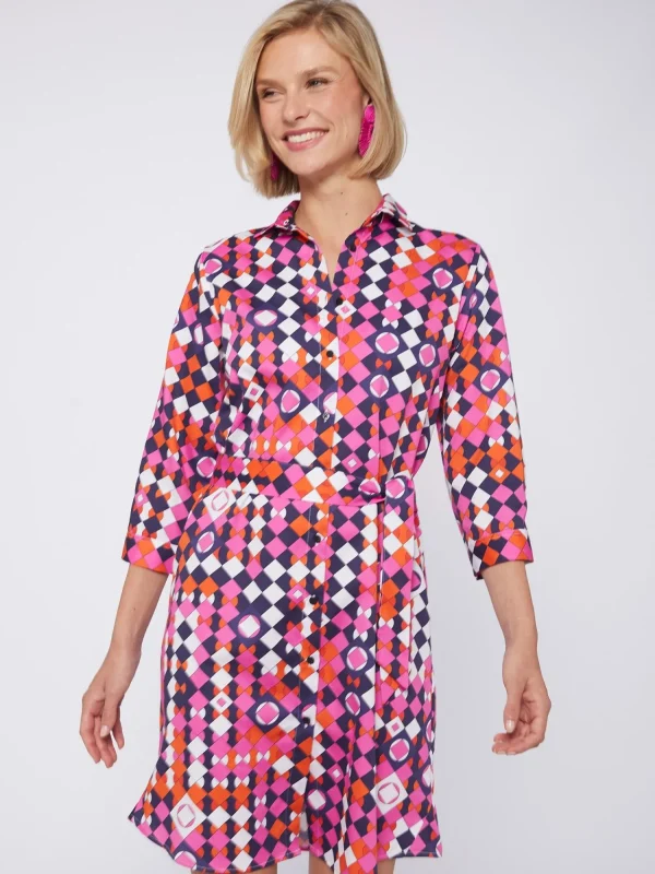 Mujer Vilagallo Vestido Camisero Geometrico Algodon