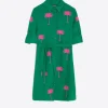 Mujer Vilagallo Vestido Camisero Lino Verde Bordado Palmera