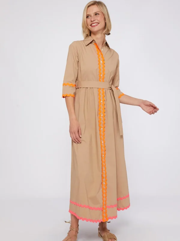 Mujer Vilagallo Vestido Camisero Popelin Beige