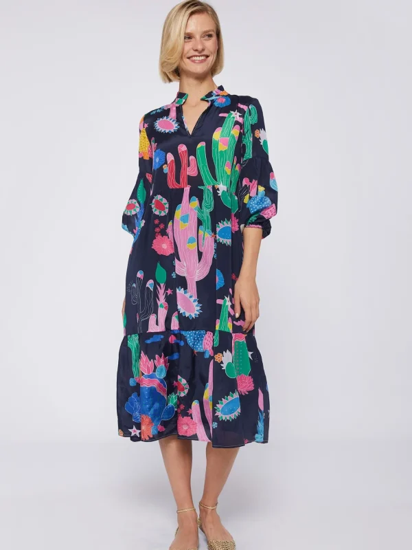 Mujer Vilagallo Vestido Catalina Cactus Navy Print