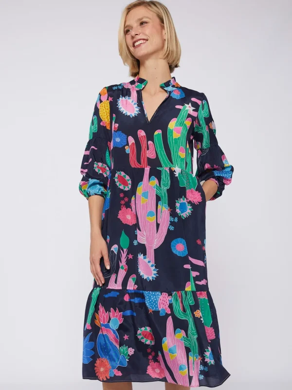 Mujer Vilagallo Vestido Catalina Cactus Navy Print