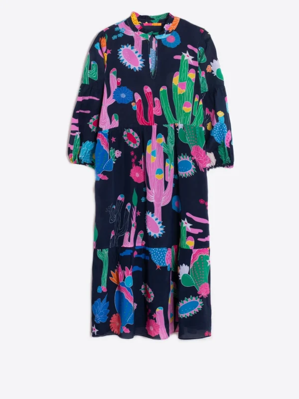 Mujer Vilagallo Vestido Catalina Cactus Navy Print