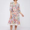 Mujer Vilagallo Vestido Fabrizia Hand Painted Flowers