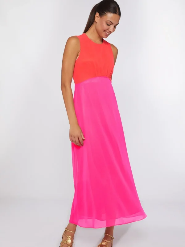 Mujer Vilagallo Vestido Largo Chiffon Rosa Naraja