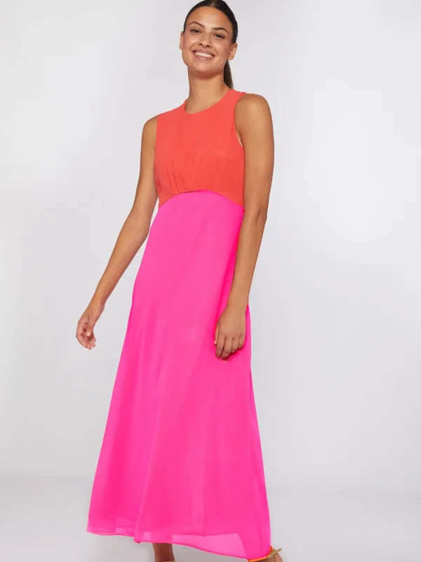 Mujer Vilagallo Vestido Largo Chiffon Rosa Naraja