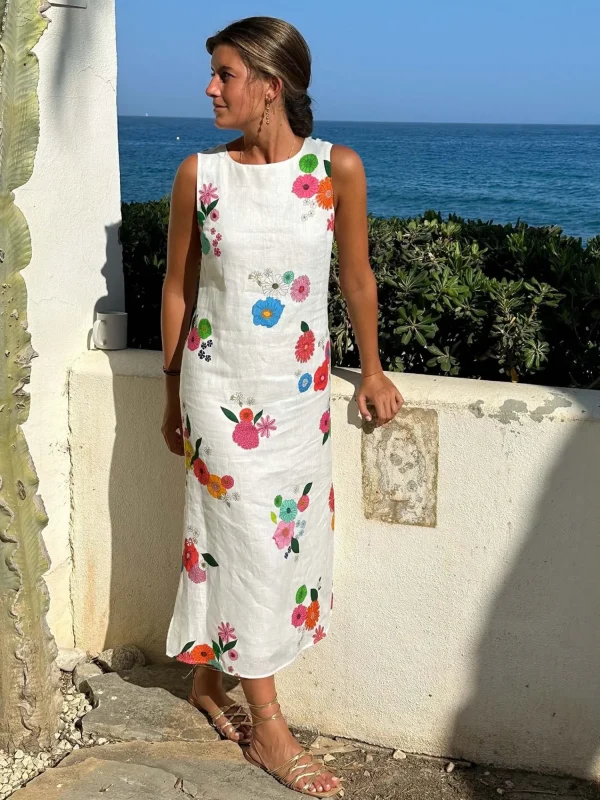 Mujer Vilagallo Vestido Largo Flores 100% Lino