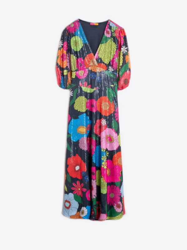 Mujer Vilagallo Vestido Largo Lentejuelas Maxi Flowers