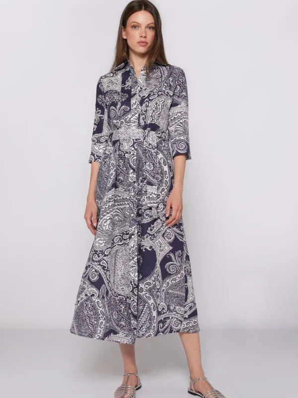 Mujer Vilagallo Vestido Lino Estampado Paisley