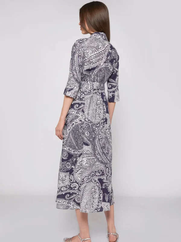 Mujer Vilagallo Vestido Lino Estampado Paisley