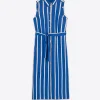 Mujer Vilagallo Vestido Livia Ecru Blue Stripes