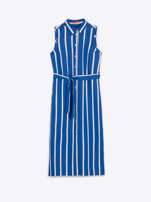 Mujer Vilagallo Vestido Livia Ecru Blue Stripes