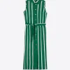 Mujer Vilagallo Vestido Livia Ecru Green Stripes