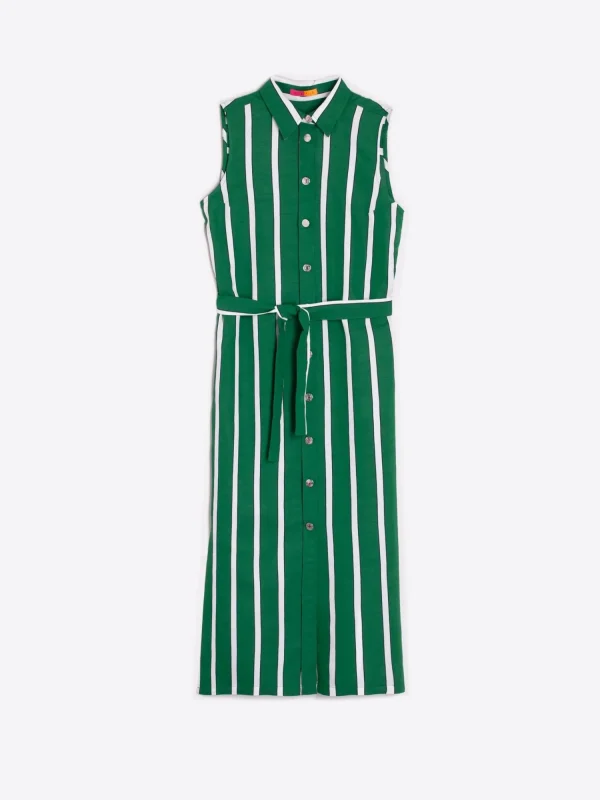 Mujer Vilagallo Vestido Livia Ecru Green Stripes