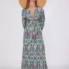 Mujer Vilagallo Vestido Lorenna Ikat Green Pink Gold