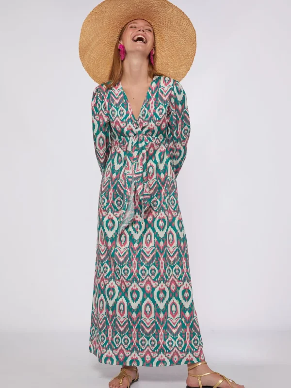 Mujer Vilagallo Vestido Lorenna Ikat Green Pink Gold