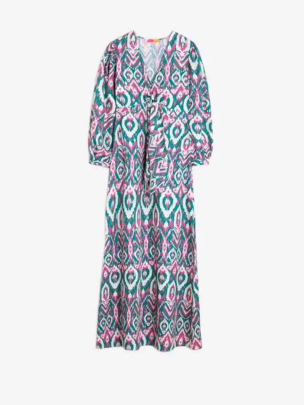 Mujer Vilagallo Vestido Lorenna Ikat Green Pink Gold