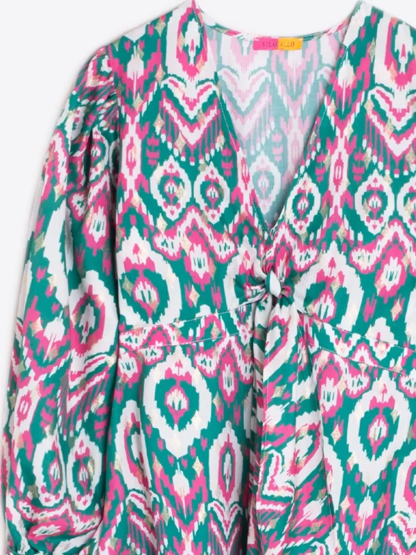 Mujer Vilagallo Vestido Lorenna Ikat Green Pink Gold
