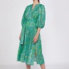 Mujer Vilagallo Vestido Manga Abullonada Paisley Verde