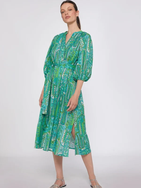 Mujer Vilagallo Vestido Manga Abullonada Paisley Verde