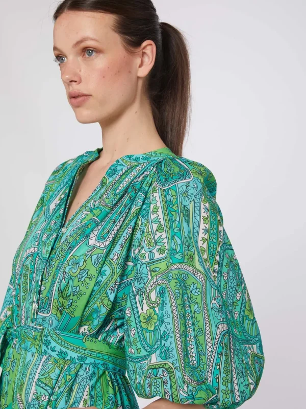 Mujer Vilagallo Vestido Manga Abullonada Paisley Verde