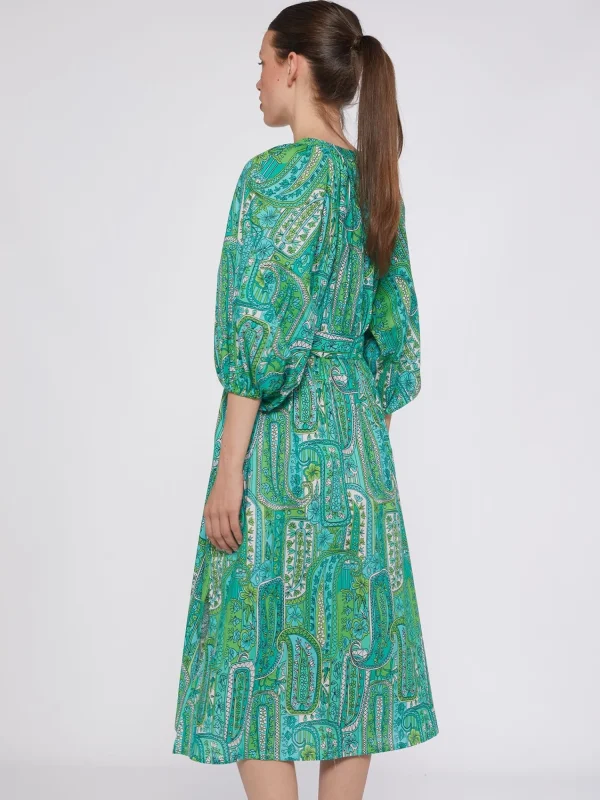 Mujer Vilagallo Vestido Manga Abullonada Paisley Verde