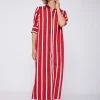 Mujer Vilagallo Vestido Midi Camisero Rayas Rojo