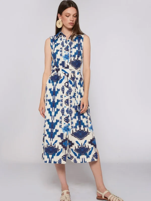 Mujer Vilagallo Vestido Midi Estampado Ikat Azul