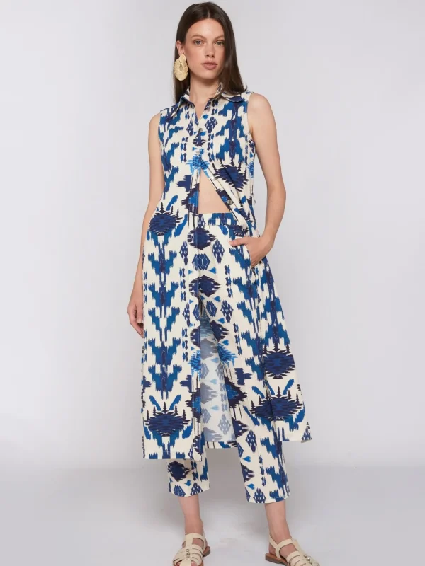 Mujer Vilagallo Vestido Midi Estampado Ikat Azul