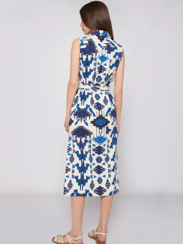 Mujer Vilagallo Vestido Midi Estampado Ikat Azul