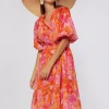 Mujer Vilagallo Vestido Midi Manga Abullonada Estampado Pink Blossom