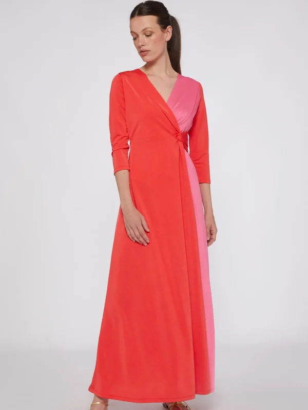 Mujer Vilagallo Vestido Punto Largo Satinado Bicolor