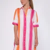 Mujer Vilagallo Vestido Rayas Rosa Naranja