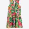 Mujer Vilagallo Vestido Volantes Algodon Estampado Tropical