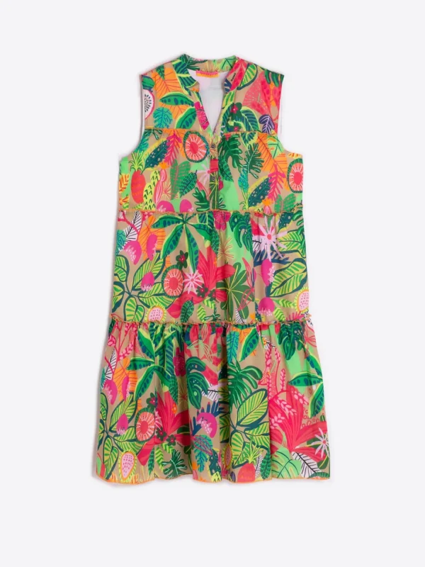 Mujer Vilagallo Vestido Volantes Algodon Estampado Tropical