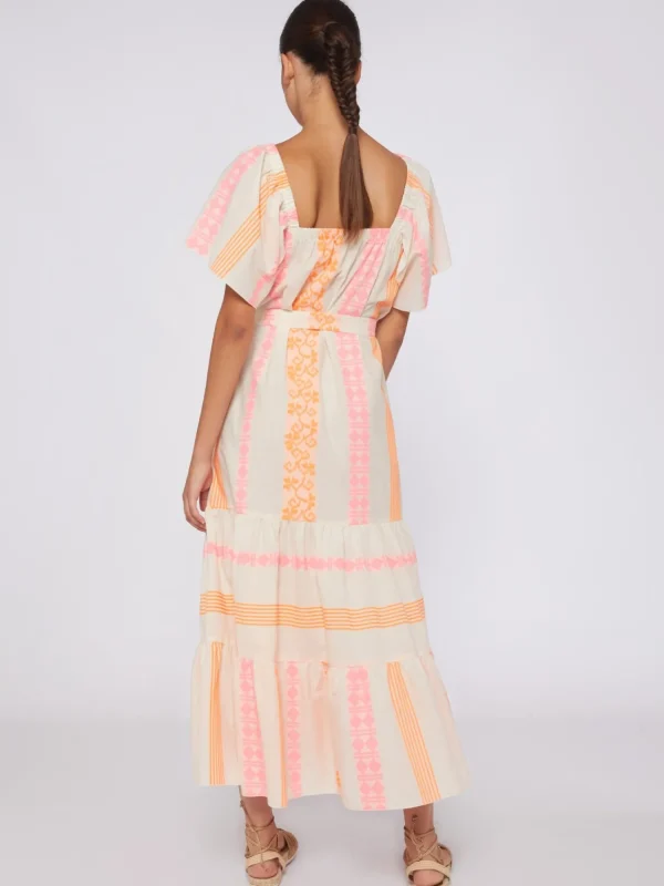 Mujer Vilagallo Vestido Volantes Jacquard Fluor