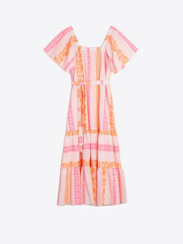 Mujer Vilagallo Vestido Volantes Jacquard Fluor